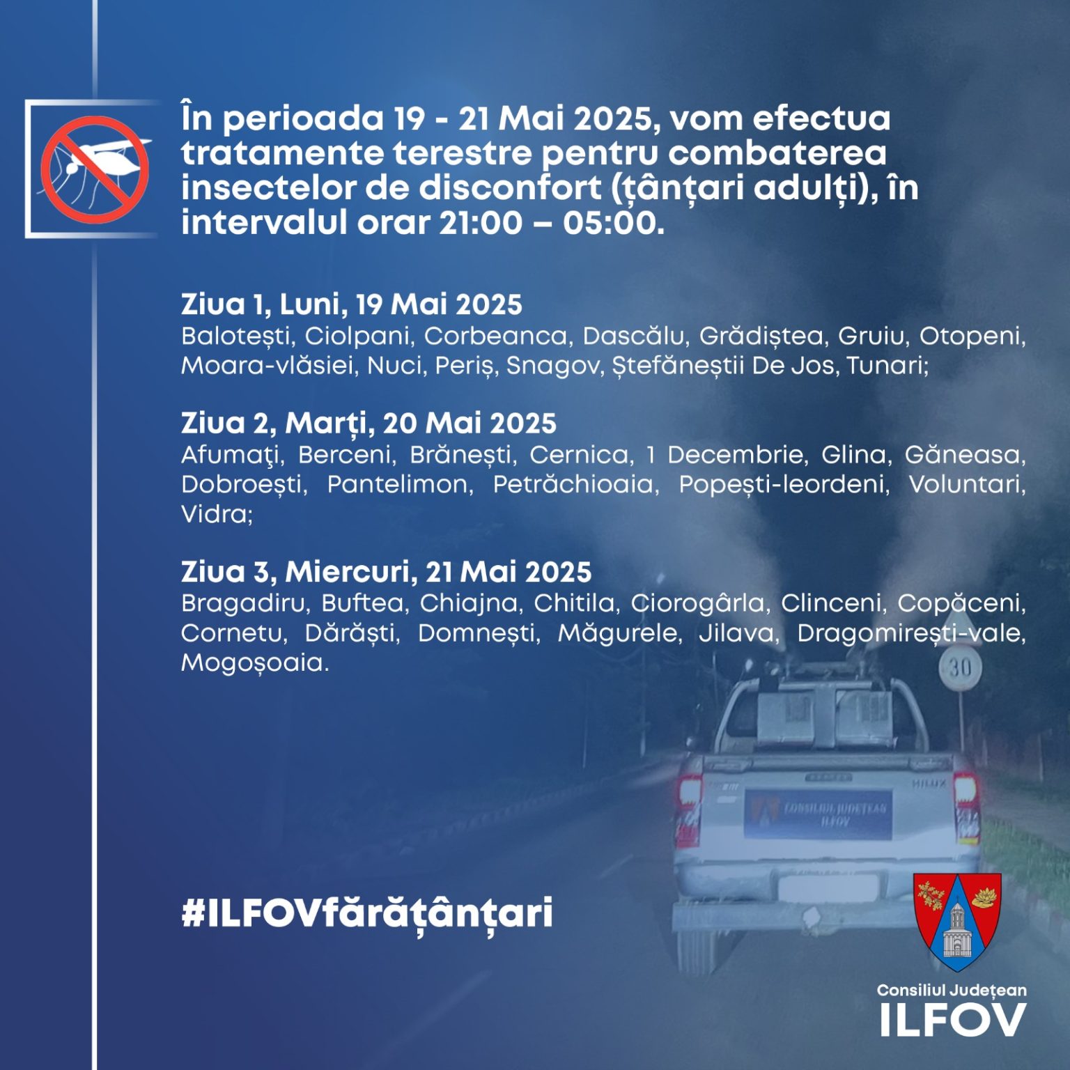 ilfov campanie de dezinsectie terestra impotriva tantarilor intre 19 si 27 mai 2025 682b00b8c1af9