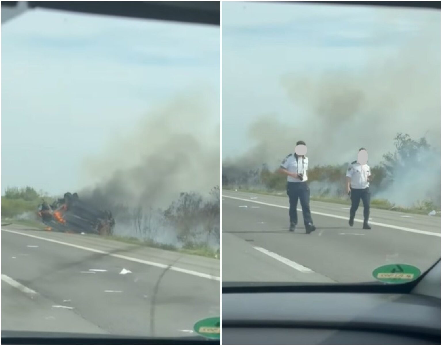 video doua masini pe camp in flacari accident grav pe autostrada a1 sensul spre bucuresti 68bc389ff35db