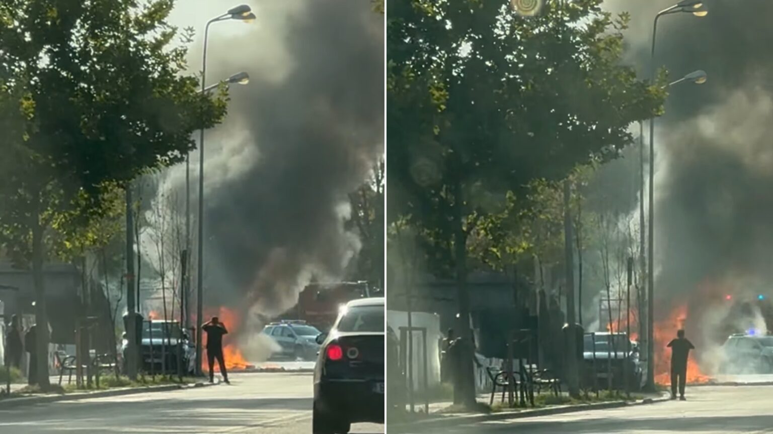 video incendiu auto pe soseaua sisesti o masina arde cu degajari mari de fum traficul este ingreunat stb linia 205 deviata 68b722ba664b8