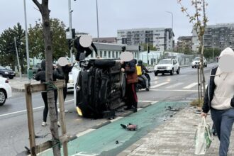 foto accident spectaculos pe drumul osiei din militari o masina s a rasturnat dupa ce a incercat sa evite impactul cu o alta 68e11e21893aa