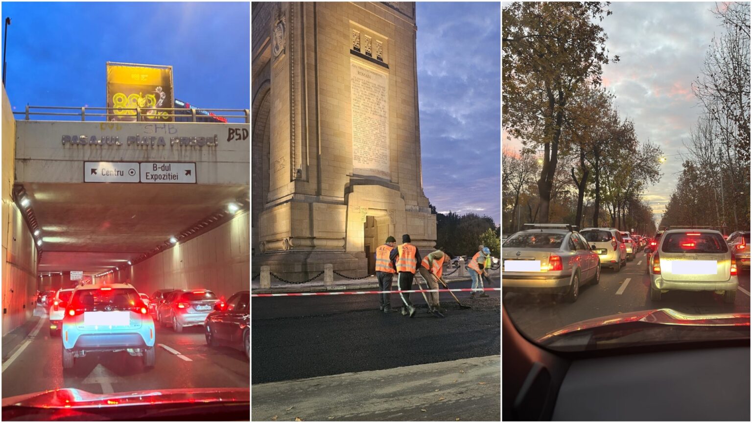foto arcul de triumf al disperarii in trafic unde se decoperteaza si asfalteaza o banda pasajul piata presei e blocat se circula exclusiv bara la bara 68f9c227473be