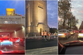 foto arcul de triumf al disperarii in trafic unde se decoperteaza si asfalteaza o banda pasajul piata presei e blocat se circula exclusiv bara la bara 68f9c227473be