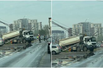 foto stalpi prabusiti pe sosea pe prelungirea ghenchea dupa ce o basculanta a agatat cu bena cabluri electrice pompierii la fata locului trafic ingreunat 68f9de3a6dad6 2