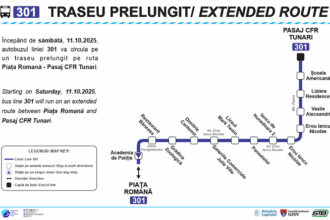traseul liniei 301 se prelungeste incepand cu data de 11 octombrie 68e7ab71c5354