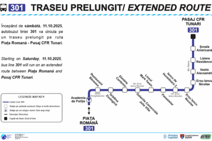 traseul liniei 301 se prelungeste incepand cu data de 11 octombrie 68e7ab71c5354