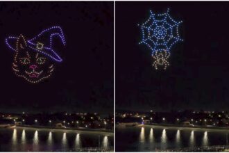 video cerul de deasupra festivalului west side hallo fest a fost invadat de fantome dovleci si vrajitoare 250 de drone au facut spectacol 68fe06af40a0d