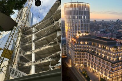 video lucrarile de demolare continua la fostul sediu bancorex de pe calea victoriei turnul ramane in picioare podiumul dispare iar santierul dureaza 3 ani 68eb824953233