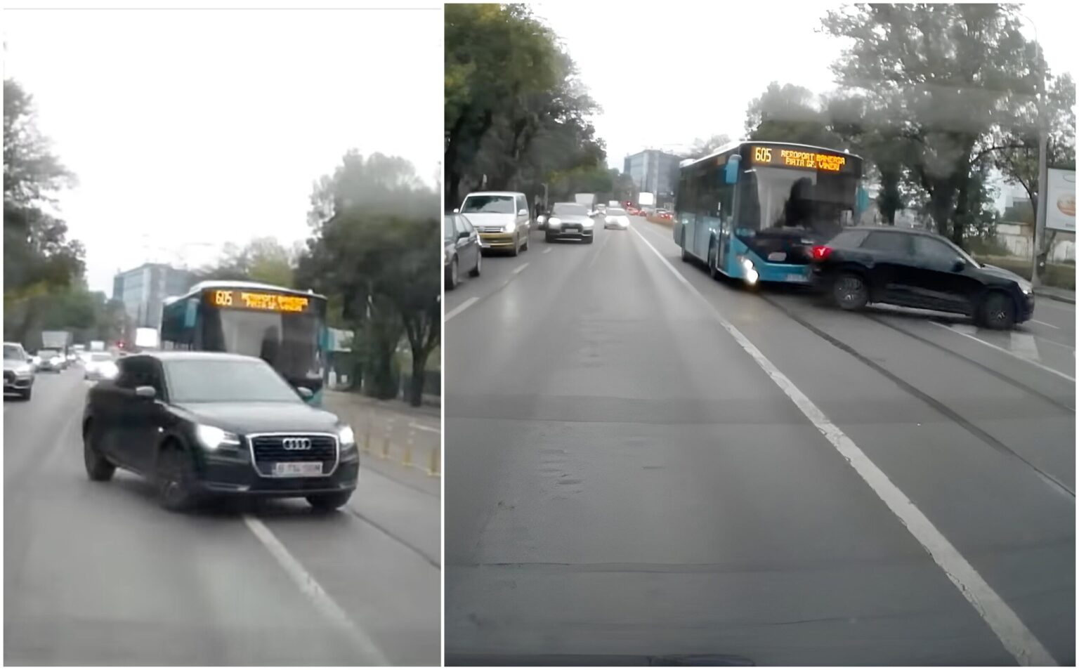 video traffic crash monday in bucuresti momentul in care un sofer trage brusc de volan fix in fata unui autobuz 605 care circula pe banda stb de pe bulevardul aerograrii 68e36db393725