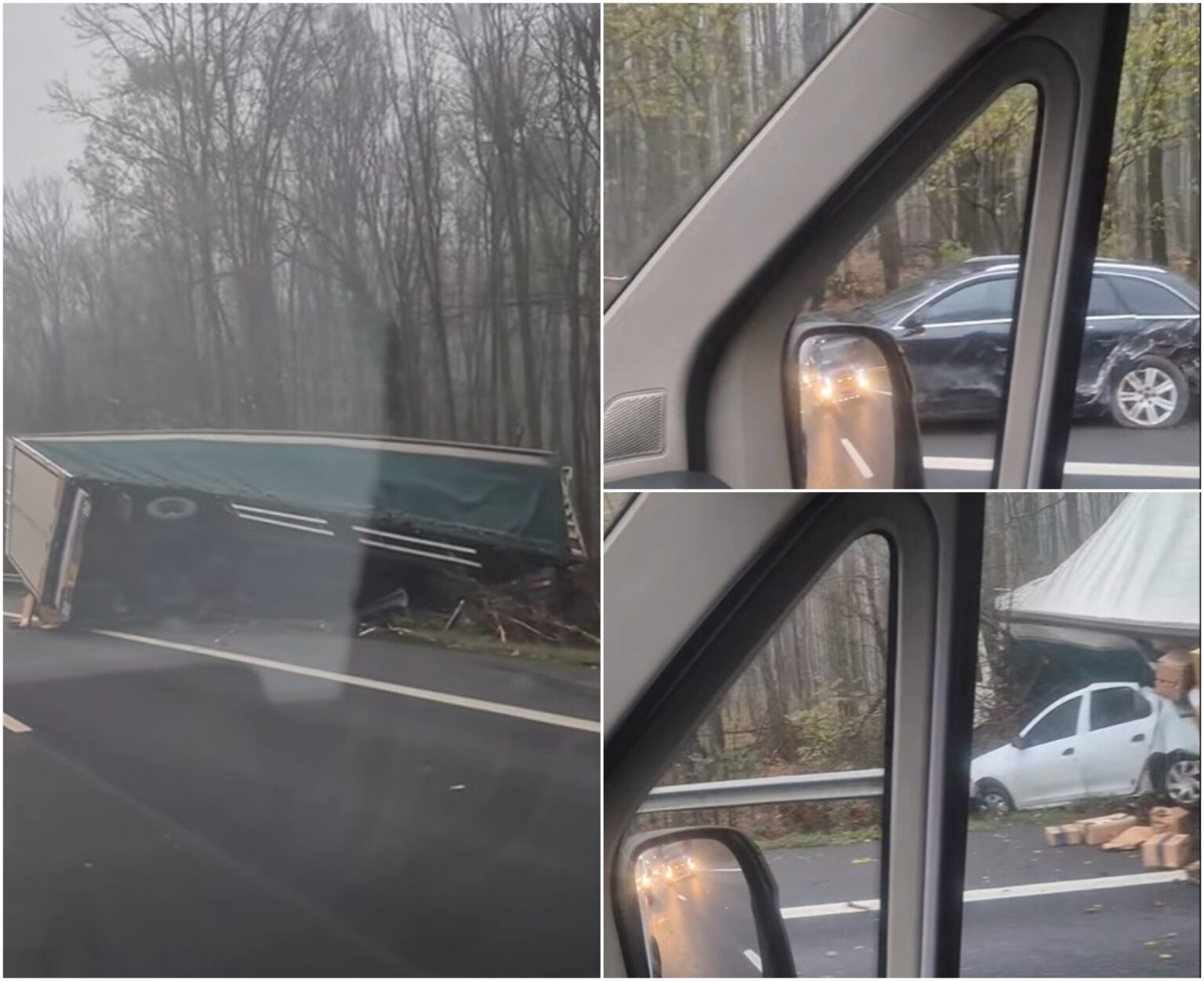 video oribil accident dimineata pe a1 unde un tir a zburat de pe sosea o masina strivita o alta lovita si copaci secerati carambolul pe sensul spre bucuresti 69118c97d8ee7