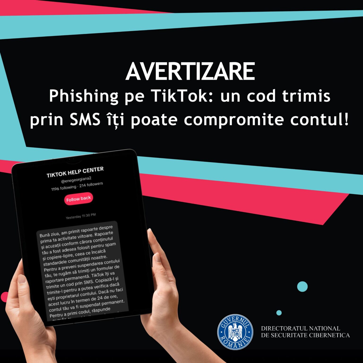 avertizare dnsc campanie de phishing pentru deturnarea conturilor de tiktok 693ac720cbf61
