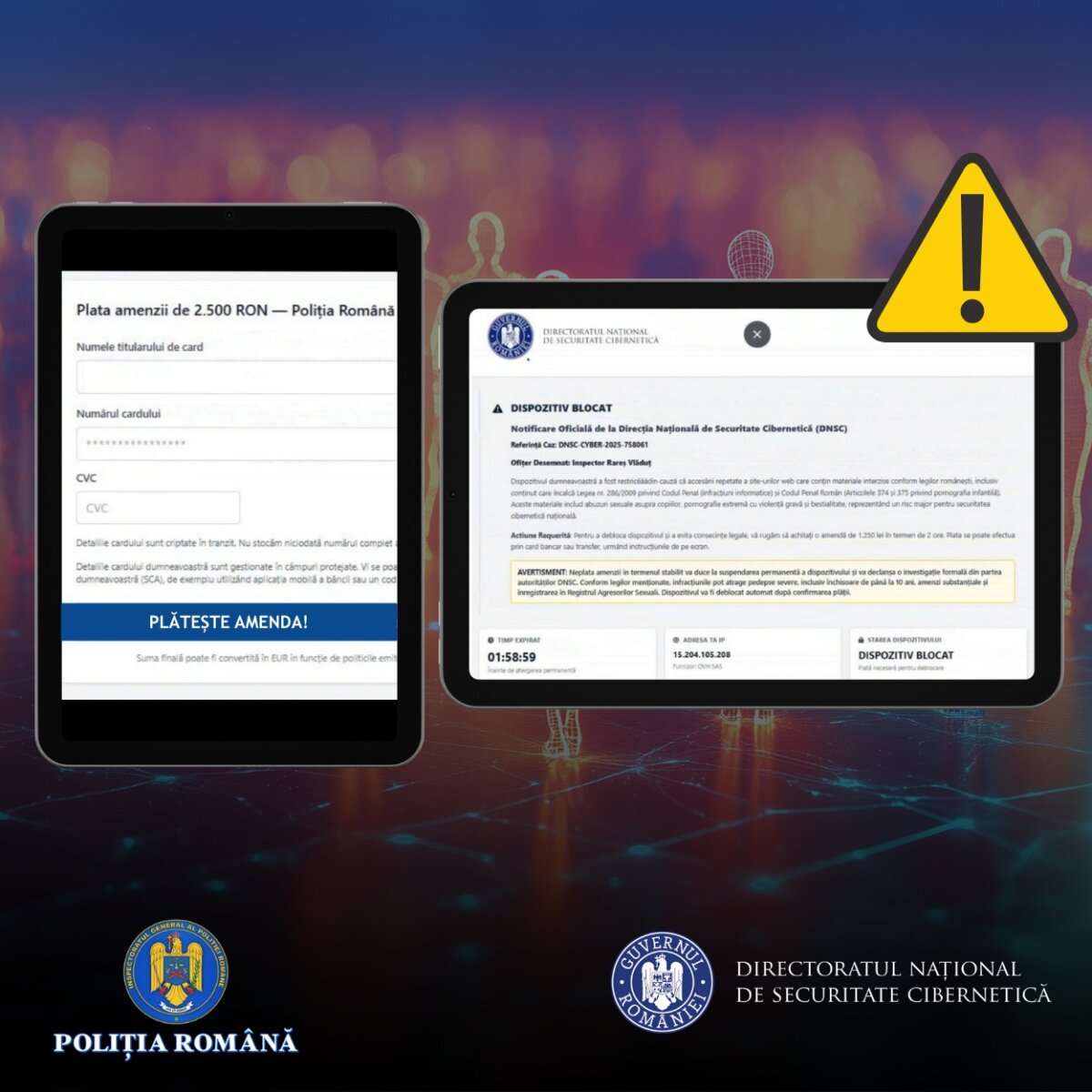 avertizare tentative de frauda online folosind numele dnsc si al politiei romane 69442a6128e27