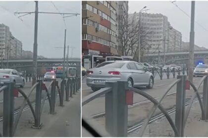 video cascadorul plansului in traficul din bucuresti un sofer a luat o vitejeste pe contrasens pe sina de tramvai in colentina si a dat nas in nas cu masina politiei 693be6cc239d6