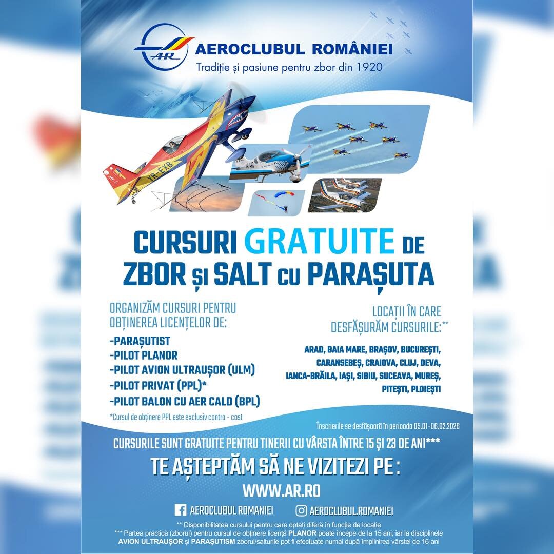 aeroclubul romaniei deschide inscrierile pentru cursuri gratuite de zbor in 2026 695791dcaad06
