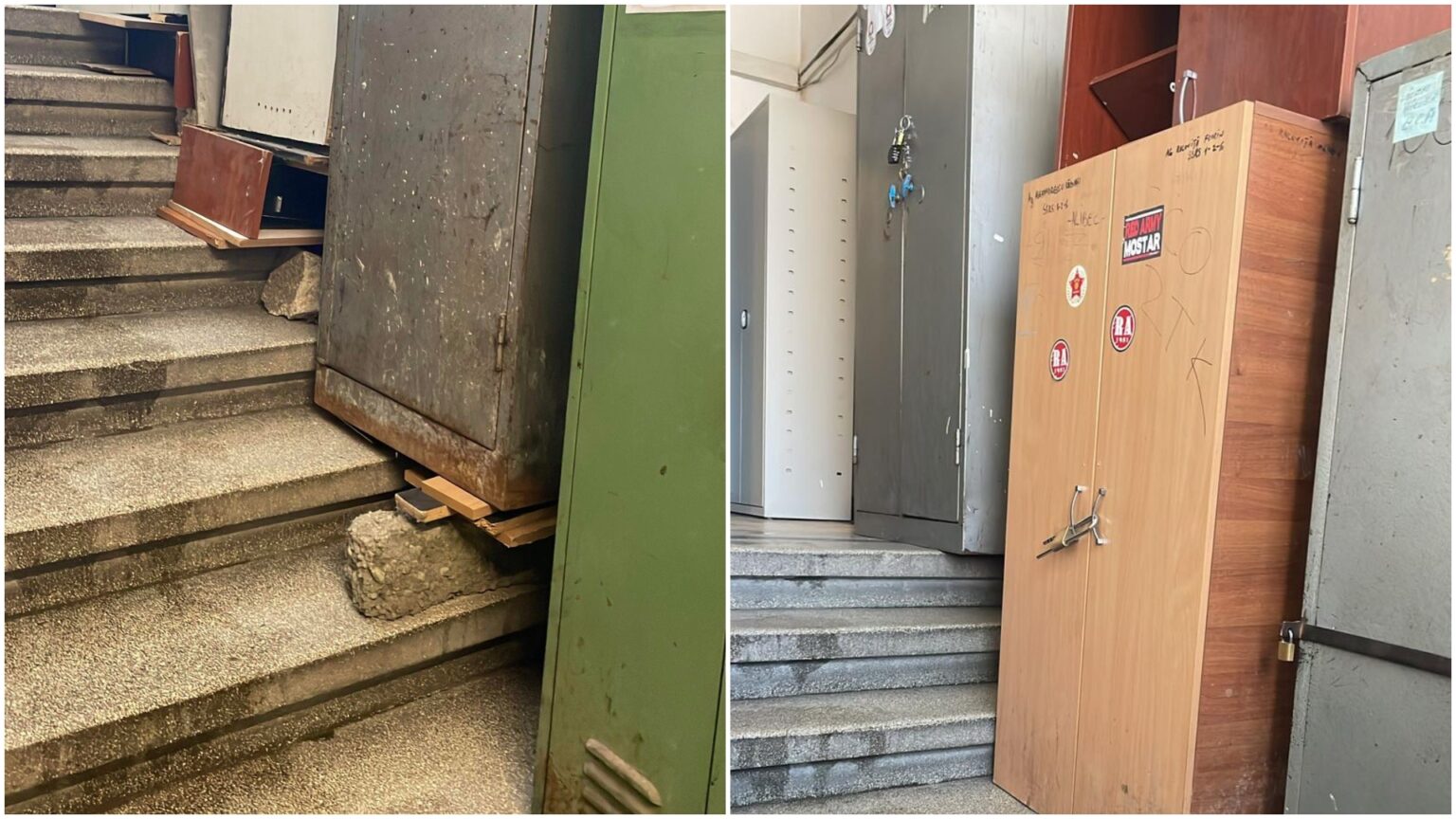 foto e bomba cu ceas la politia capitalei zeci de fisete proptite in bolovani caramizi si lemne pot cadea oricand peste politisti sau bucuresteni care intra in cladire 6965ec6caa366