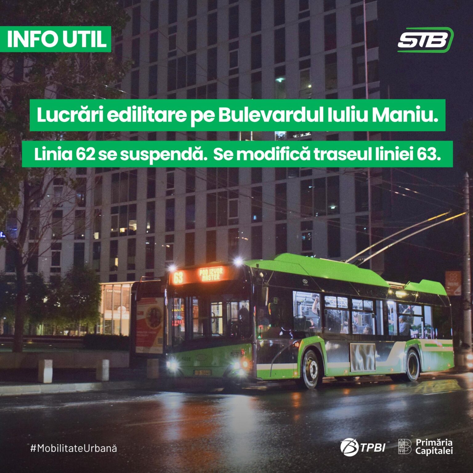 lucrari pe bulevardul iuliu maniu linia 62 se suspenda iar linia 63 circula cu traseu modificat 697b2a6d9a2f5