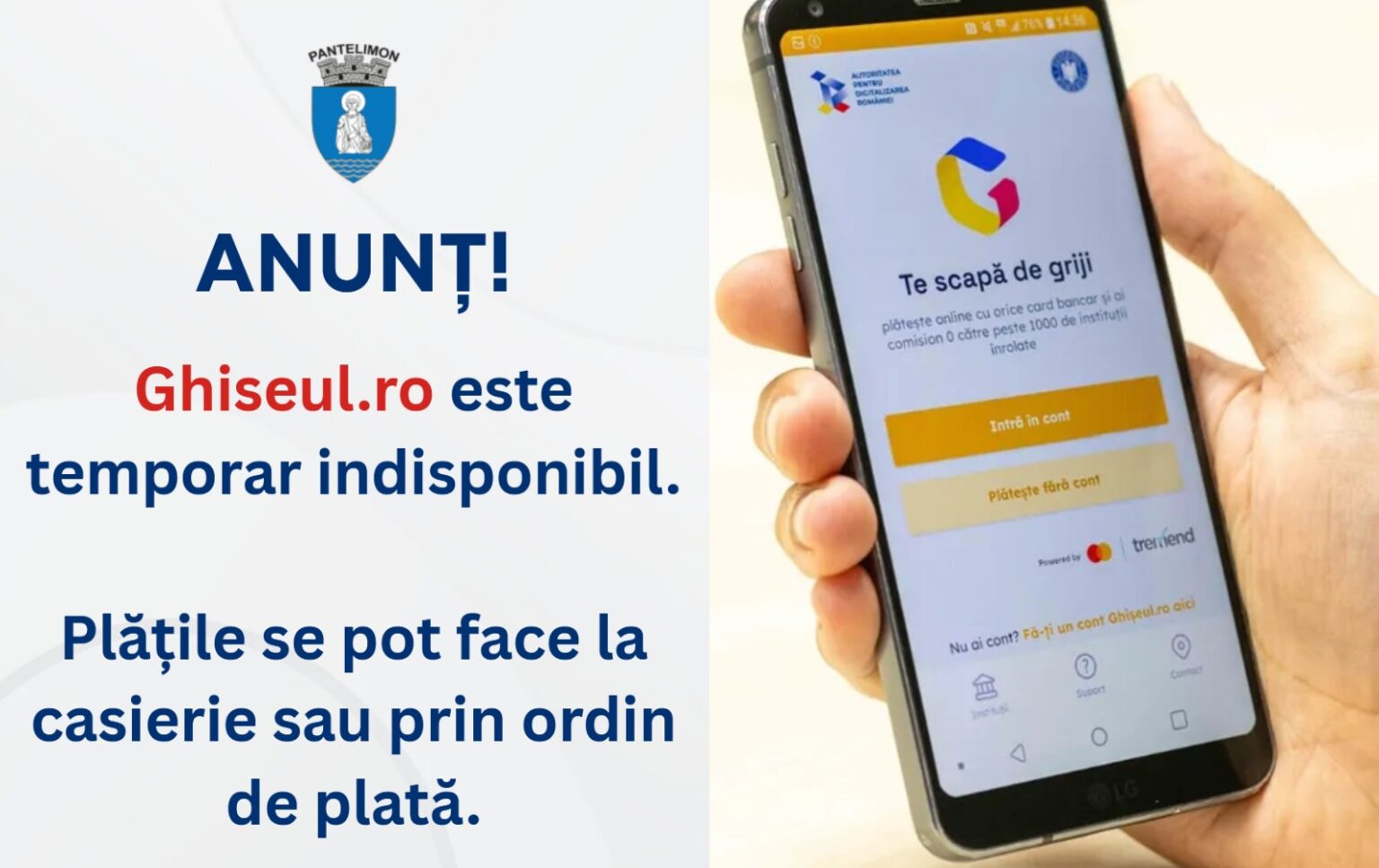 primaria orasului pantelimon plata taxelor locale prin ghiseul ro este temporar indisponibila 695f9002bdbce