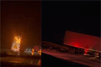 video mare atentie la drum pericol de derapaj accident teribil azi noapte pe a3 cu tir intrat in parapet si ajuns pe contrasens pe sensul spre bucuresti 69632e6a09c62