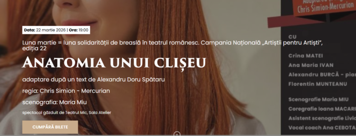 teatrul stela popescu doneaza integral incasarile spectacolului anatomia unui cliseu pentru campania nationala artisti pentru artisti 699c282437575