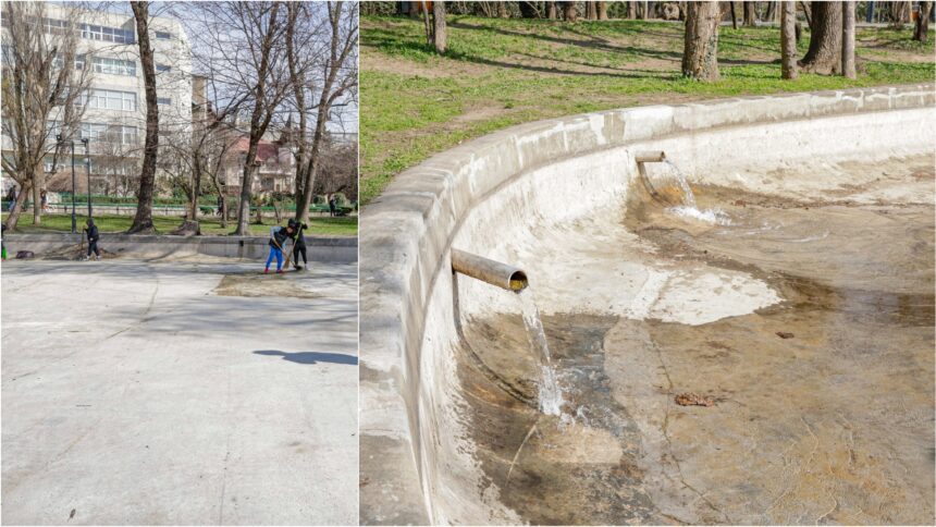 foto cuva lacului din parcul cismigiu va fi reumpluta cu apa in paralel angajatii pmb repara bancile si spala aleile de aici 69babe1b19089