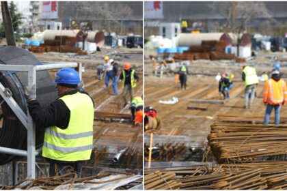 foto fie ploaie fie soare muncitorii lucreaza la planseul unirii acum se ocupa de realizarea structurii pe care se sprijina noul capac al raului dambovita spune baluta 69cfe326e7d17