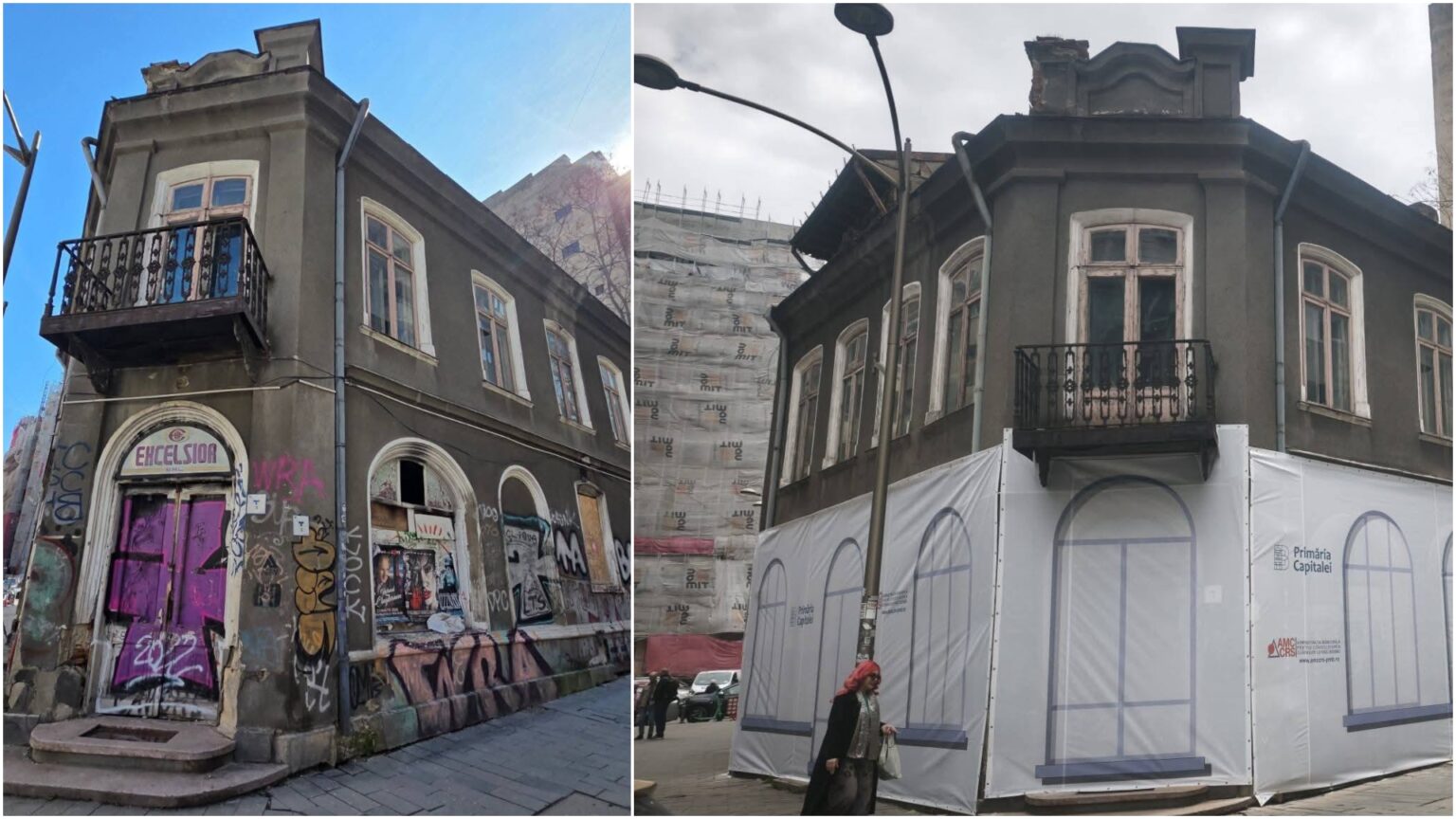 foto solutia ciucu pentru cladirile de patrimoniu de pe brezoianu si gutenberg monumente care stau sa cada sub pelerine din mesh uri 69e9c0395a81e