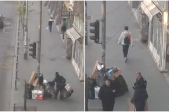 video un barbat a blocat trotuarul de pe bd balcescu cu saci si cartoane politia locala l a prins pe camere si a dat un avertisment unei asociatii de proprietari 69e0c0612be77